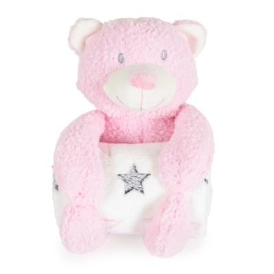 Бебешко одеяло с играчка Cangaroo - Rory Bear, 90 х 75 cm, Розово