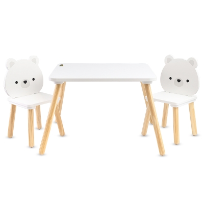 Дървена маса с 2 стола Moni Toys - White Bears