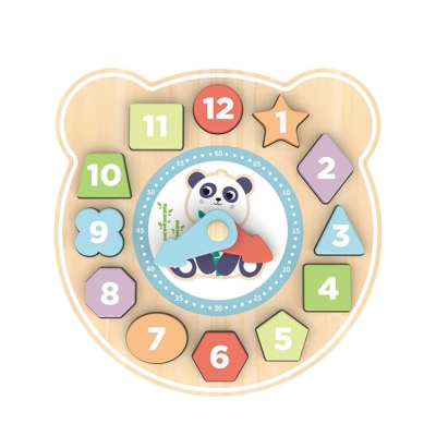 Дървена играчка 2 в 1 Hi Pando - 3D часовник