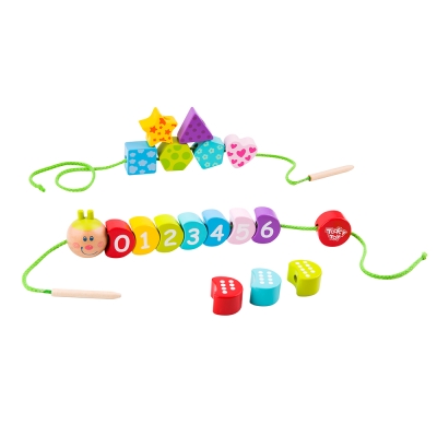 Дървена образователна игра за низане Tooky Toy - Числа и форми