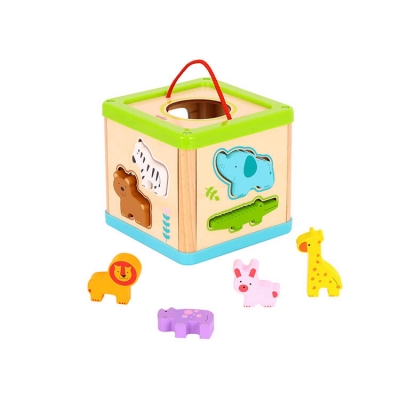 Дървен сортер куб Tooky Toy - Animals