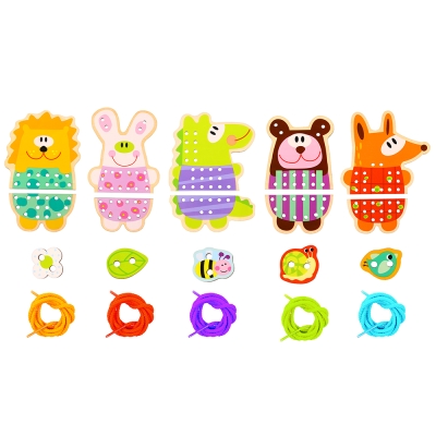 Дървена образователна игра за шиене Moni - Animals