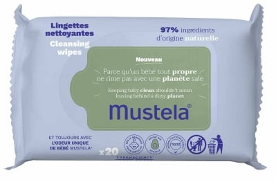 Почистващи мокри кърпички Mustela - С органично авокадо, 20 броя