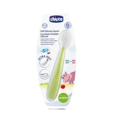 Мека силиконова лъжичка Chicco, Зелена, 6 m+