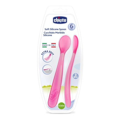 Меки силиконови лъжички Chicco - Розови, 2 броя