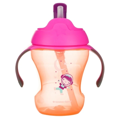 Неразливаща се чаша със сламка Tommee Tippee, Оранжева, 230 ml, 6 m+