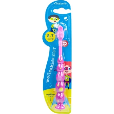 Детска четка за зъби Wellsamed Kids - Soft, Розова, 2-7 години