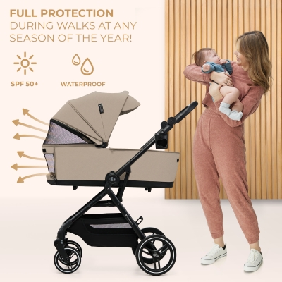 Бебешка количка 3 в 1 Kinderkraft - Yoxi, Sand Beige