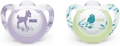 Силиконови залъгалки NUK - Genius, 0-6 месеца, 2 броя + кутийка за съхранение и стерилизация