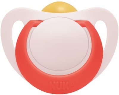 Каучукова залъгалка NUK - Star, 6-18 месеца, червена + кутийка