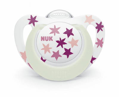 Залъгалка NUK - Star Night, силикон 18-36 m, розови звезди