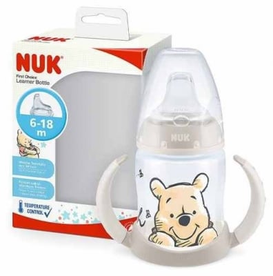 Чаша със силиконов накрайник за сок NUK - First Choice, Disney, Мечо Пух, TC, 150 ml, Сива