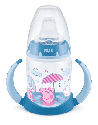 Шише NUK - First Choice, РР, Temperature Control, 150 мл, с накрайник силикон за сок 6-18м, PEPPA PIG, син