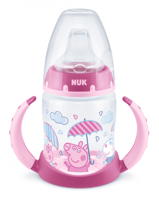 Шише NUK - First Choice, РР, Temperature Control, 150 мл, с накрайник силикон за сок 6-18м, PEPPA PIG, Розов