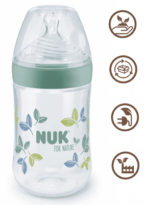 Шише NUK for NATURE - РР, Temperature Control 260 мл, силиконов биберон М, Зелено