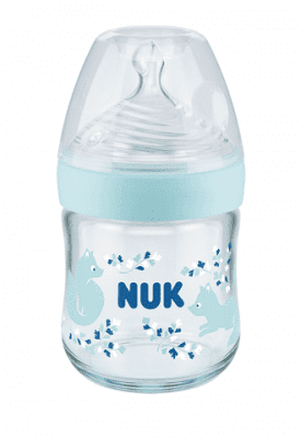 Стъклено шише NUK Nature Sense - Temperature control, Softer, 120 ml, синьо