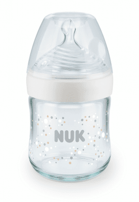 Стъклено шише NUK Nature Sense - Temperature control, Softer, 120 ml, бяло