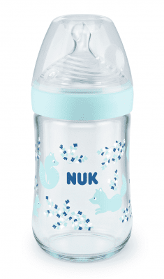 Стъклено шише NUK - Nature Sense, TC,  240 мл, силиконов биберон M, Softer, синьо