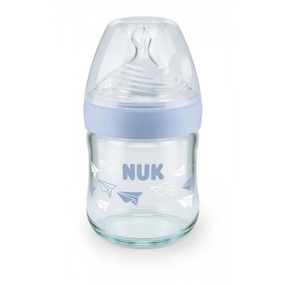 Стъклено шише NUK Nature Sense - TC, Softer, 0+ месеца, 120 ml, Сини самолети