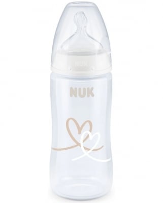 Бебешко шише Nuk - First Choice, TC, 300 ml, бяло сърце