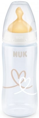 Шише с каучуков биберон NUK - First Choice, TC, 300 ml, Бяло сърце