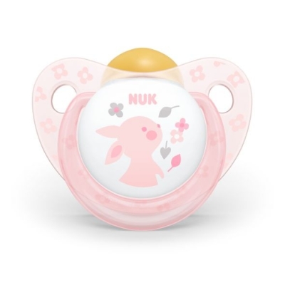 Каучукова залъгалка NUK - Baby Rose & Blue, Зайче с кутия за стерилизиране, 0-6 m