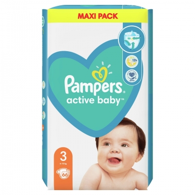 Бебешки пелени Pampers - Active baby 3, 66 броя