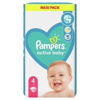 Бебешки пелени Pampers - Active baby 4, 58 броя