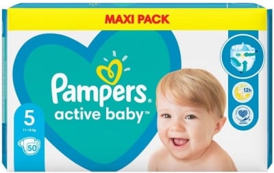 Бебешки пелени Pampers - Active baby 5, 50 броя