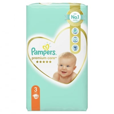 Бебешки пелени Pampers - Premium Care 3, 60 броя