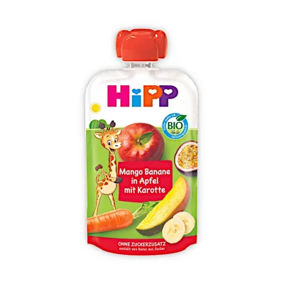 Био плодов пауч Hipp Hippis - Манго, Банан, Ябълка и Морков, 100 g