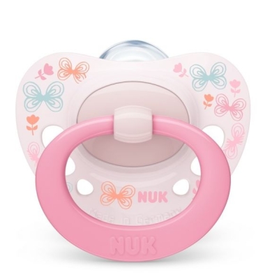 Силиконова залъгалка NUK - Signature, Розова с кутия за стерилизиране, 0-6 m