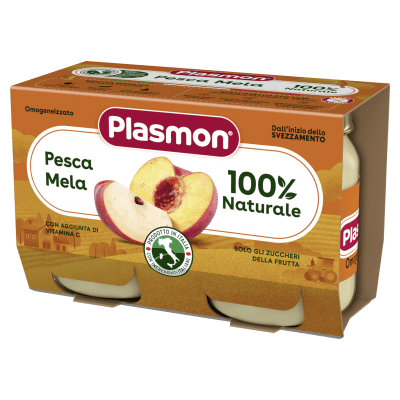 Плодово пюре Plasmon - Праскова с ябълка, 2 х 104 g