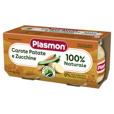 Зеленчуково пюре Plasmon - Моркови с картофи и тиквички, 2 х 80 g