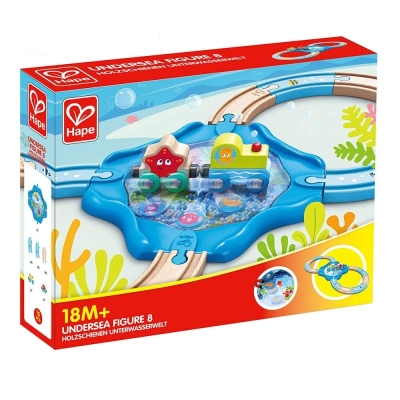 Дървен железопътен комплект Hape - Подводно влакче, 15 части