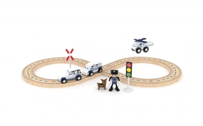 Дървен железопътен комплект J′adore - Полиция, 25 части