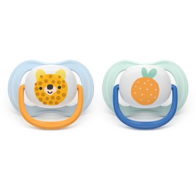 Залъгалки Philips Avent - Ultra Air, с декорация Мече и плод с кутия за стерилизиране, 0-6 m, 2 броя