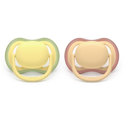 Залъгалки Philips Avent - Ultra Air, Неутрални пастелни цветове с кутия за стерилизиране, 0-6 m, 2 броя