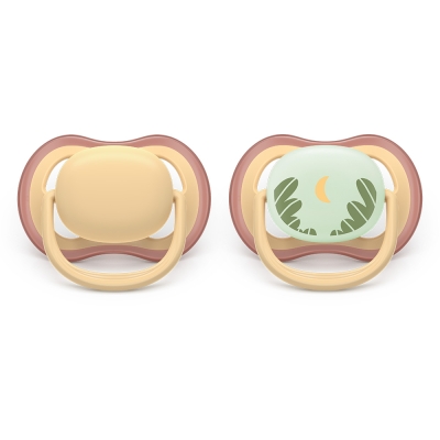 Залъгалки Philips Avent - Ultra Air Night, Day & Night, неутрални с кутия за стерилизиране, 0-6 m, 2 броя