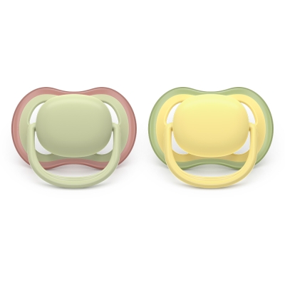 Залъгалки Philips Avent - Ultra Air, Неутрални, пастелни цветове с кутия за стерилизиране, 18 m+, 2 броя