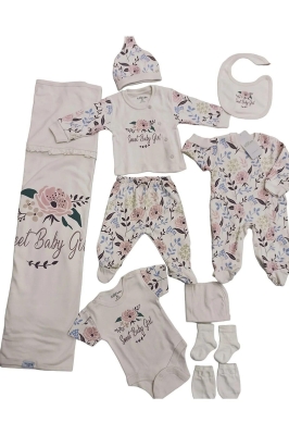 Комплект за изписване на новородено Aziz Bebe, Цветя, 10 части