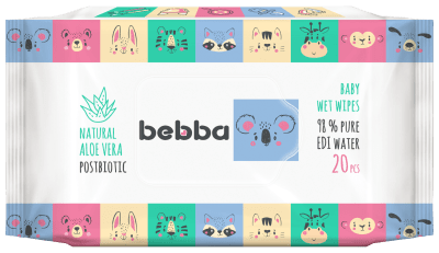 Мокри кърпи Silkline Bebba - Алое и постбиотик, 20 броя