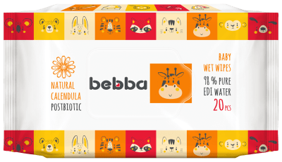 Мокри кърпи Silkline Bebba - Невен и постбиотик, 20 броя