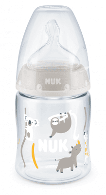 Шише със силиконов биберон Nuk First Choice - Temperature control, PP, 150 ml, Животни