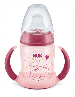 Преходна чаша NUK - Glow in the Dark, силиконов накрайник, розова, 150 ml