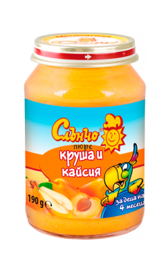 Плодово пюре Слънчо - Круша и кайсия, 190 g