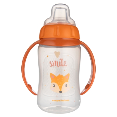 Преходна чаша със силиконов накрайник Canpol - Cute Animals, Оранжева, 320 ml