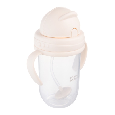 Неразливаща се чаша със сламка и дръжки Canpol - 270 ml, Крем