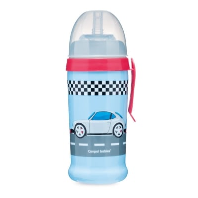 Преходна чаша със сламка Canpol - Racing, Синя кола, 350 ml