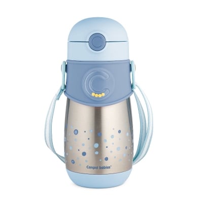 Термочаша със силиконова сламка Canpol - 300 ml, Синя